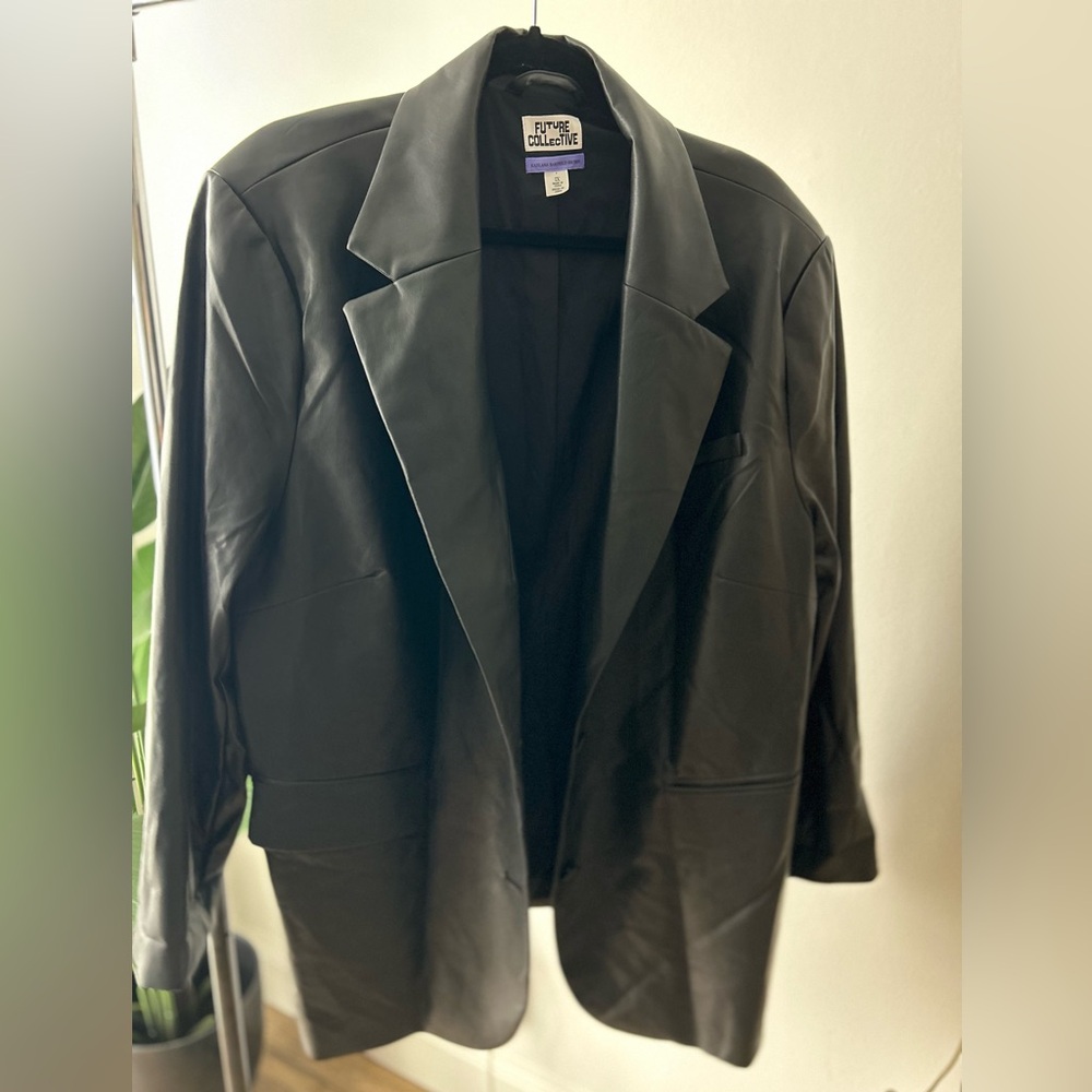 Faux Leather Black Tailored Blazer